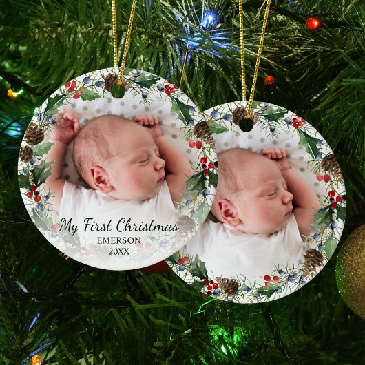 Baby eerste kerstfoto feestdag wee keramisch ornament