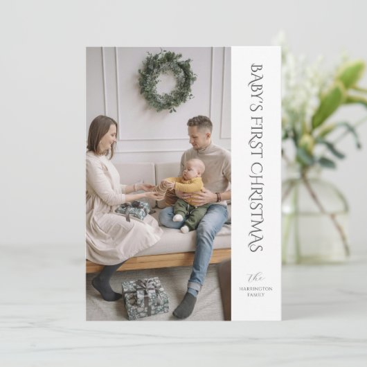 Baby eerste kerstfoto feestdagenkaart (Staand voorkant)