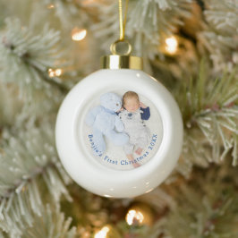 Baby Eerste kerstfoto gebogen typografie Keramische Bal Ornament