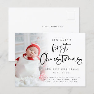 Baby eerste kerstfoto geboorteaankondiging feestdagenkaart