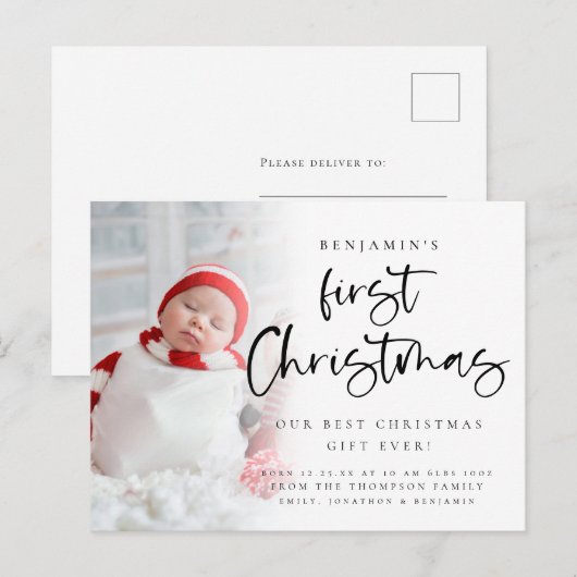 Baby eerste kerstfoto geboorteaankondiging feestdagenkaart (Voorkant / Achterkant)
