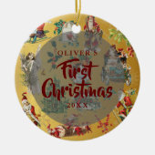 Baby Eerste kerstfoto  Gold Keramisch Ornament (Voorkant)