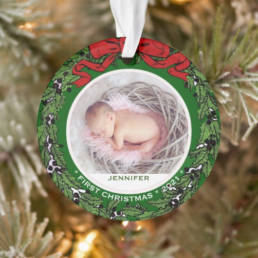 Baby eerste kerstfoto holly wiet ornament (Boom)
