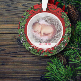 Baby eerste kerstfoto holly wiet ornament