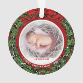 Baby eerste kerstfoto holly wiet ornament (achterkant)