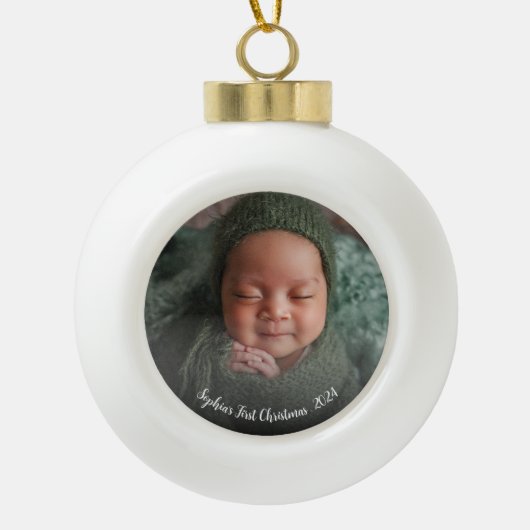 Baby eerste kerstfoto keramische bal ornament (Voorkant)