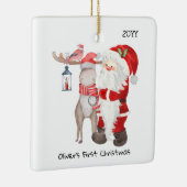 Baby eerste kerstfoto Kerstman en rendier Keramisch Ornament (Rechts)