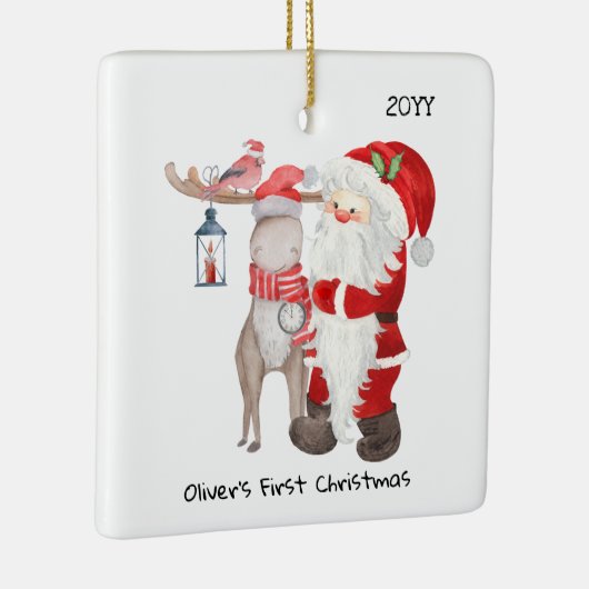 Baby eerste kerstfoto Kerstman en rendier Keramisch Ornament (Rechts)