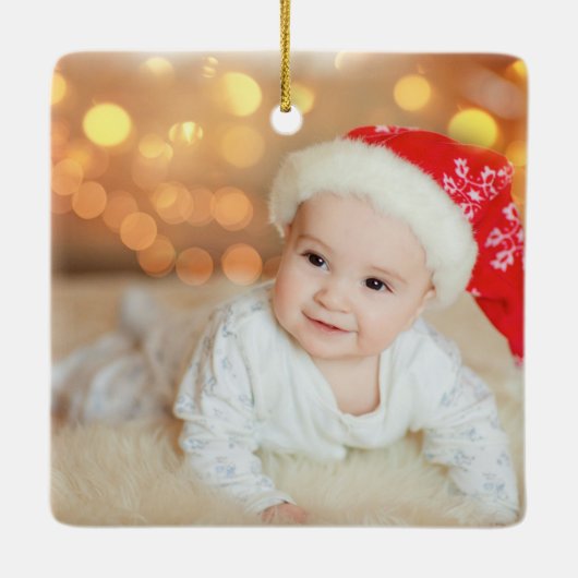 Baby eerste kerstfoto Kerstman en rendier Keramisch Ornament (Achterkant)