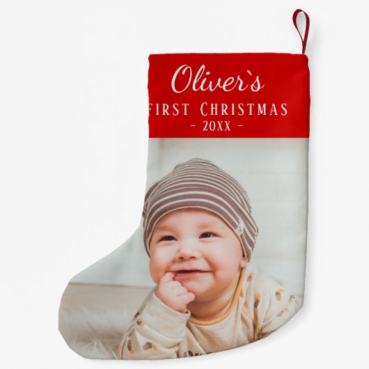 Baby eerste kerstfoto kleine kerstsok (Achterkant)