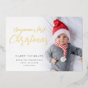 Baby Eerste kerstfoto Luxe Real Folie Feestdagenkaart