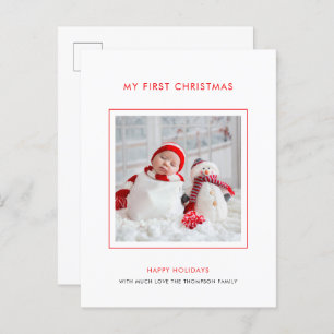 Baby eerste kerstfoto-minimalistische feestdag briefkaart