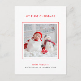 Baby eerste kerstfoto-minimalistische feestdag briefkaart