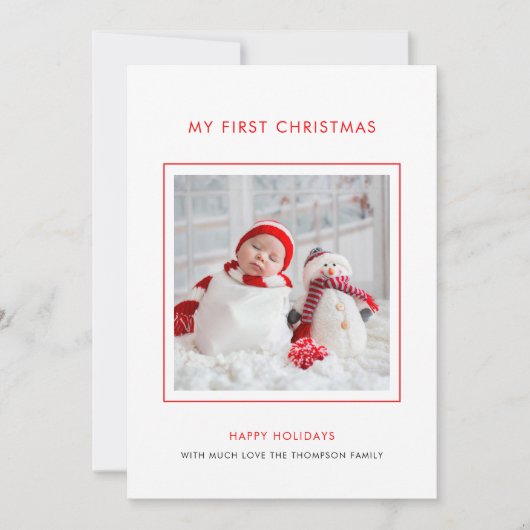 Baby eerste kerstfoto-minimalistische feestkaart feestdagenkaart (Voorkant)