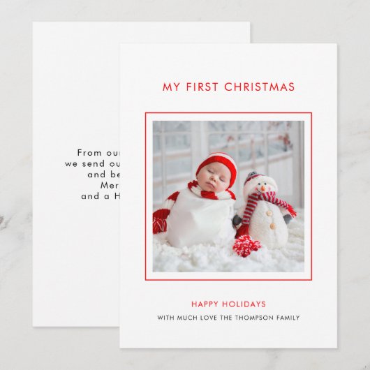 Baby eerste kerstfoto-minimalistische feestkaart feestdagenkaart (Voorkant / Achterkant)