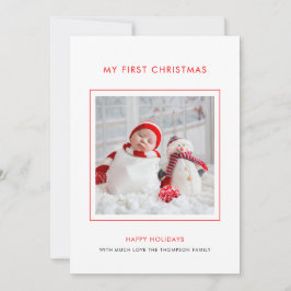 Baby eerste kerstfoto-minimalistische feestkaart feestdagenkaart