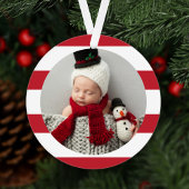 Baby eerste kerstfoto Modern Red Stripes Ornament