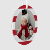 Baby eerste kerstfoto Modern Red Stripes Ornament (voorkant)