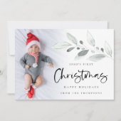 Baby eerste kerstfoto Moderne foliage Feestdagenkaart (Voorkant)