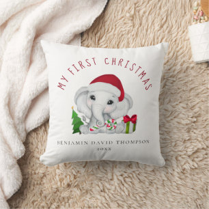 Baby Eerste kerstfoto Naam Cute Elephant Kussen