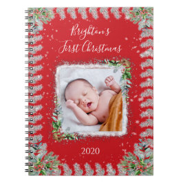 Baby eerste kerstfoto-naamgeheugen notitieboek