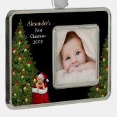 Baby eerste kerstfoto Puppy Pet personaliseren Verzilverd Omlijst Ornament (Rechts)