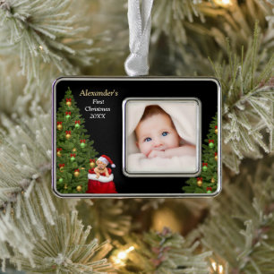 Baby eerste kerstfoto Puppy Pet personaliseren Verzilverd Omlijst Ornament