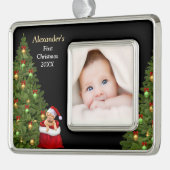 Baby eerste kerstfoto Puppy Pet personaliseren Verzilverd Omlijst Ornament (Links)