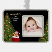 Baby eerste kerstfoto Puppy Pet personaliseren Verzilverd Omlijst Ornament (Voorkant)