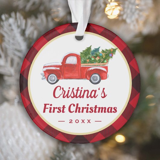 Baby eerste kerstfoto Red Pset Ornament