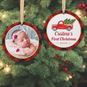 Baby eerste kerstfoto Red Pset Ornament