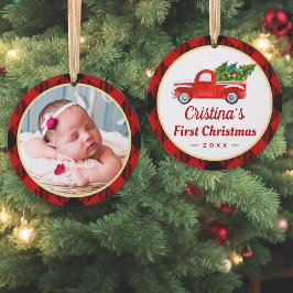 Baby eerste kerstfoto Red Pset Ornament