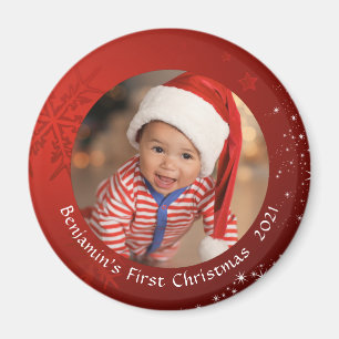 Baby eerste kerstfoto Red Snowflake Magneet