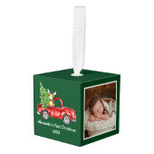 Baby eerste kerstfoto Red Truck Moose Green Decoratie (Voorkant hoekig)