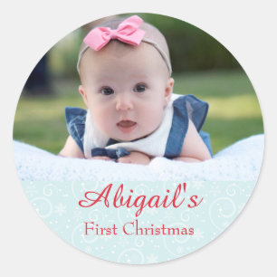 Baby eerste kerstfoto ronde sticker