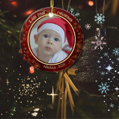 Baby Eerste Kerstfoto Rood 2 zijdig Keramisch Ornament