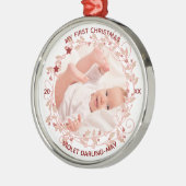 Baby eerste kerstfoto - Roze Holly Wreator Metalen Ornament (Links)