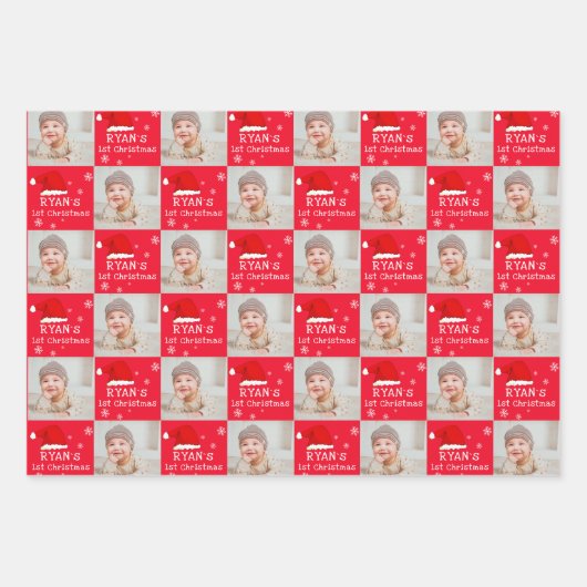 Baby eerste kerstfoto Santa Hat Snowflake Inpakpapier Vel (Voorkant)