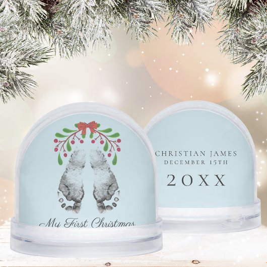 Baby Eerste Kerstfoto Sneeuw Wereldbol Sneeuwbol