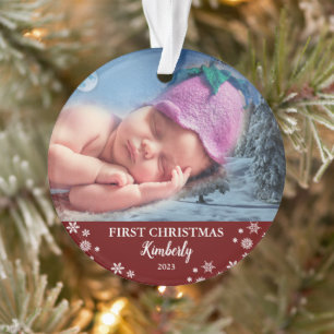 Baby eerste kerstfoto-sneeuwvlokken ornament