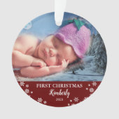 Baby eerste kerstfoto-sneeuwvlokken ornament (voorkant)