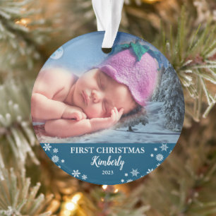 Baby eerste kerstfoto-sneeuwvlokken ornament