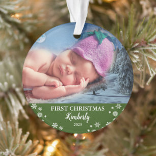 Baby eerste kerstfoto-sneeuwvlokken ornament