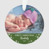 Baby eerste kerstfoto-sneeuwvlokken ornament (voorkant)