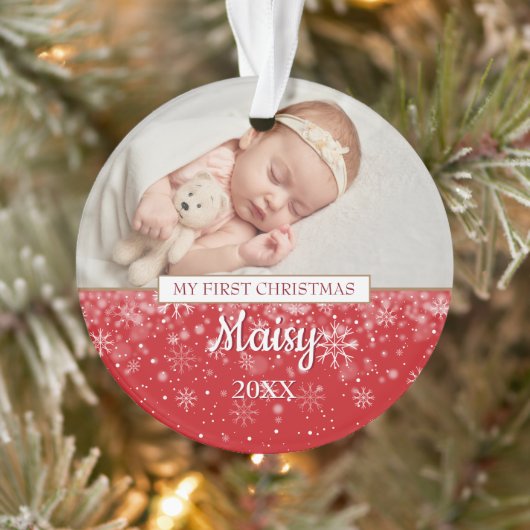 Baby Eerste Kerstfoto Sneeuwvlokken Ornament (Boom)