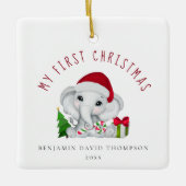 Baby eerste kerstfoto van Cute Elephant Keramisch Ornament (Voorkant)