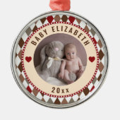 Baby eerste kerstfoto van Family Keepomwille Metalen Ornament (Voorkant)