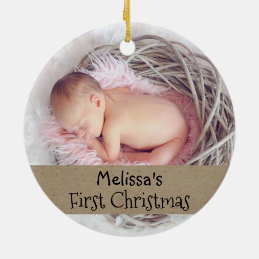 Baby eerste kerstfotofeestdag keramisch ornament (Achterkant)