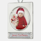Baby eerste kerstfotosjabloon verzilverd banner ornament (Links)