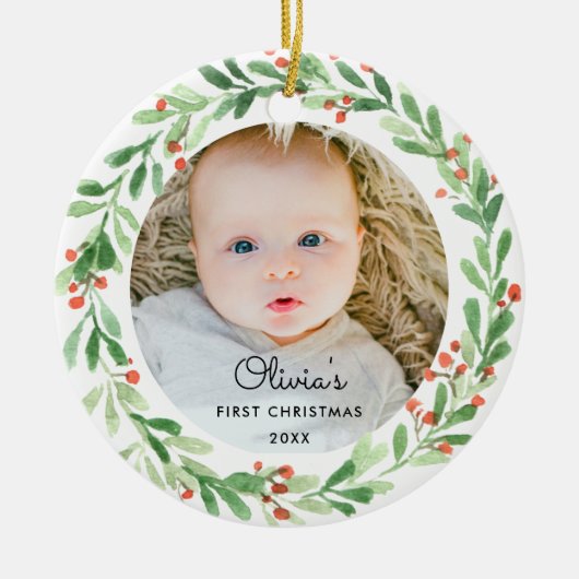 Baby eerste kerstfotoversiering keramisch ornament (Voorkant)